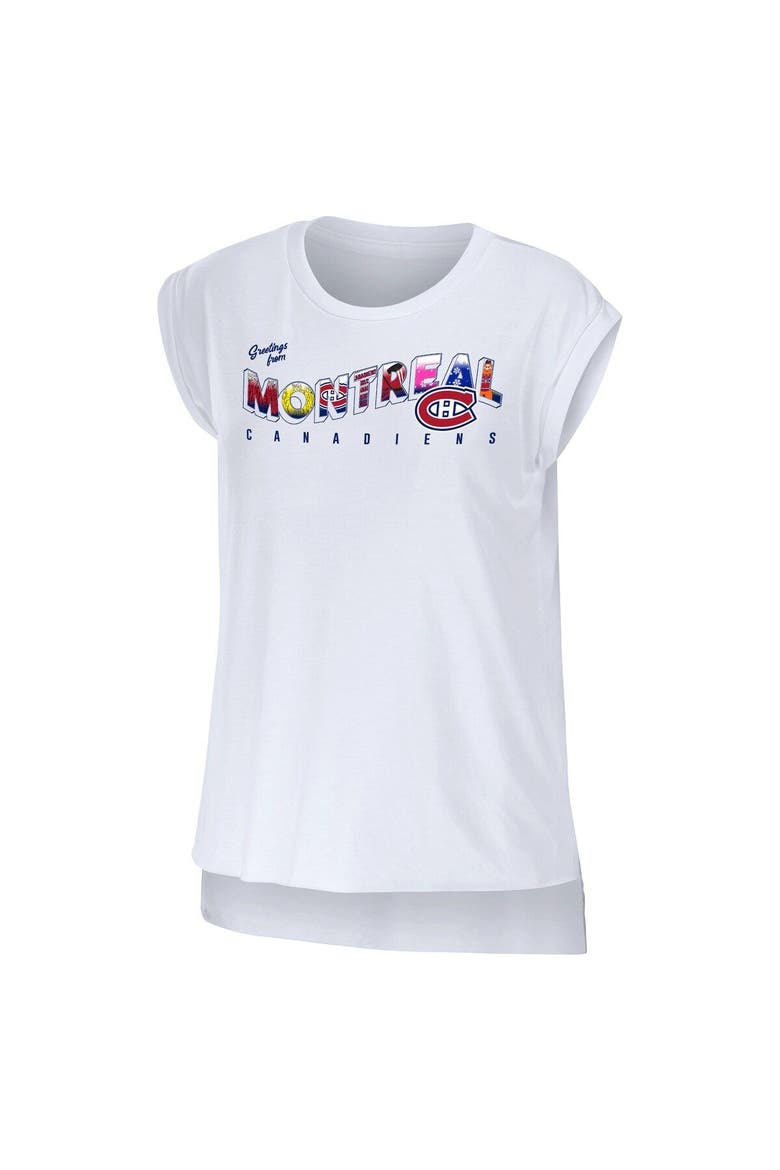 Women's WEAR by Erin Andrews White Montreal Canadiens Greetings From Muscle T-Shirt, Alternate, color, White