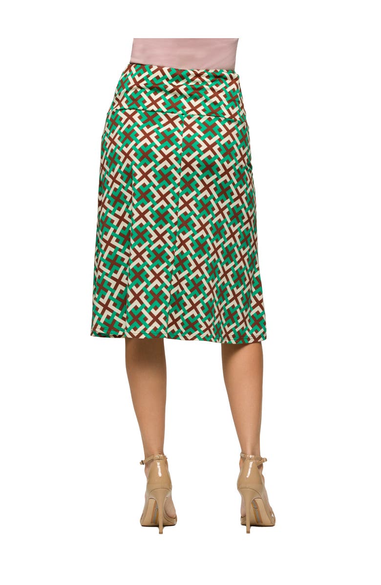 24seven Comfort Apparel Maternity Green Geometric Print Elastic Waist Knee Length Skirt, Alternate, color, Green Multi