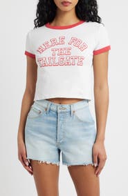 Junk Food Here for the Tailgate Graphic Ringer Tee