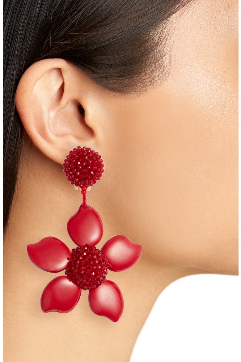 Bold Enamel Flower Drop Earrings, Alternate, color, CARMINE