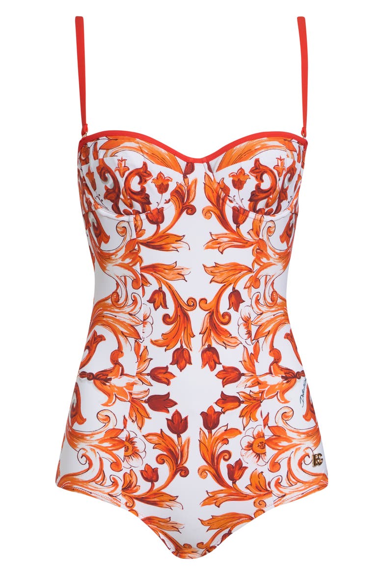 Majolica Balconette One-Piece Swimsuit, Main, color, IO3TN MIX MAJOLICA ORANGE