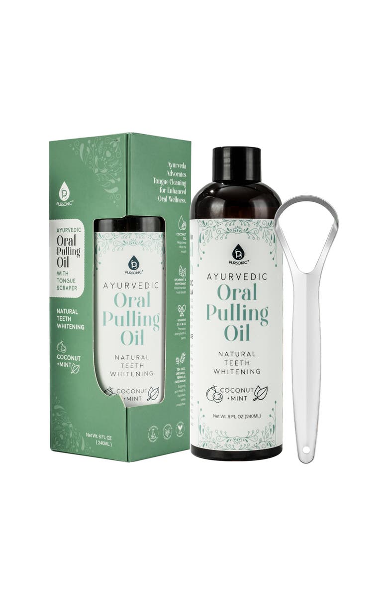 PURSONIC Ayurvedic Oral Pulling Oil with Tongue Scraper, Main, color, Green