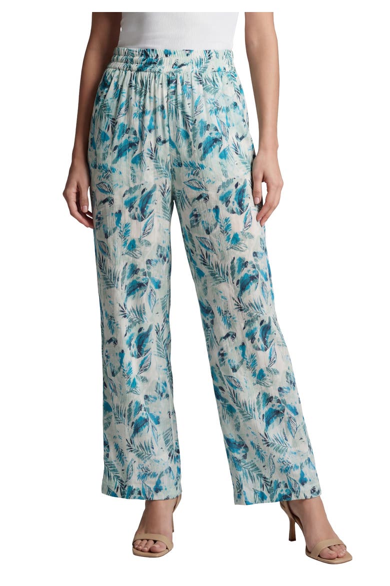 Plus Size Hand Crinkled Wide Leg Pant, Main, color, TURQUOISE MIXED LEAVES