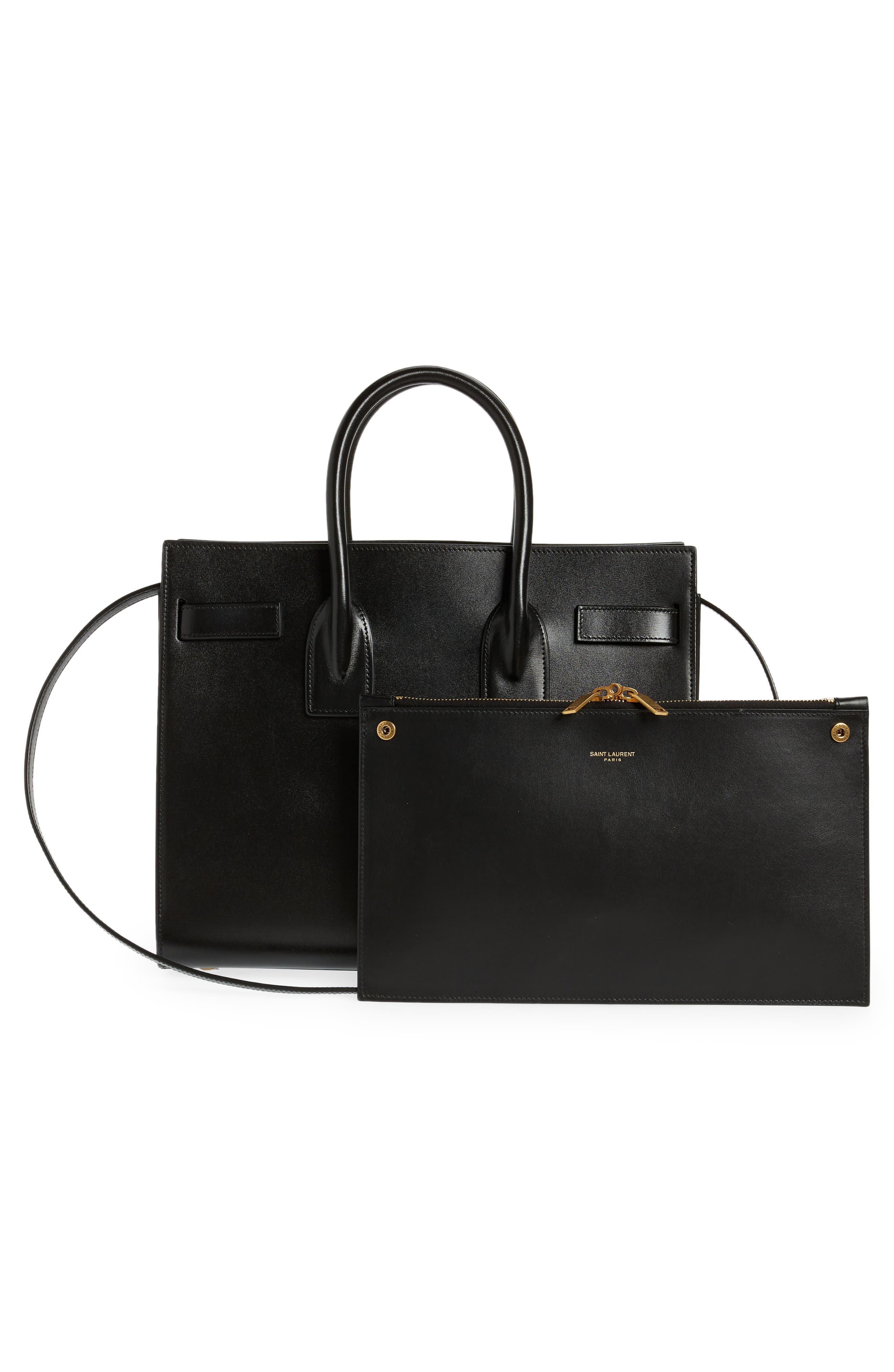 Saint Laurent Small Sac de Jour Leather Tote with Pouch, Alternate, color, 