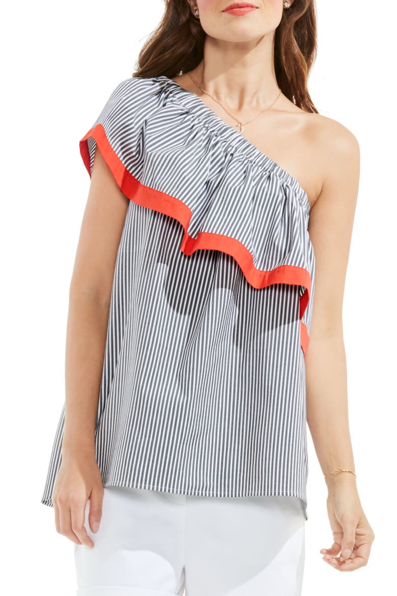 Ruffle One-Shoulder Blouse, Main, color, RICH BLACK
