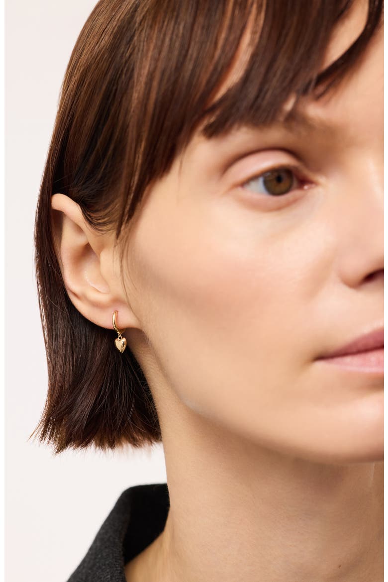 Solid Yellow Gold - Mini Heart Drop Earrings, Alternate, color, Gold