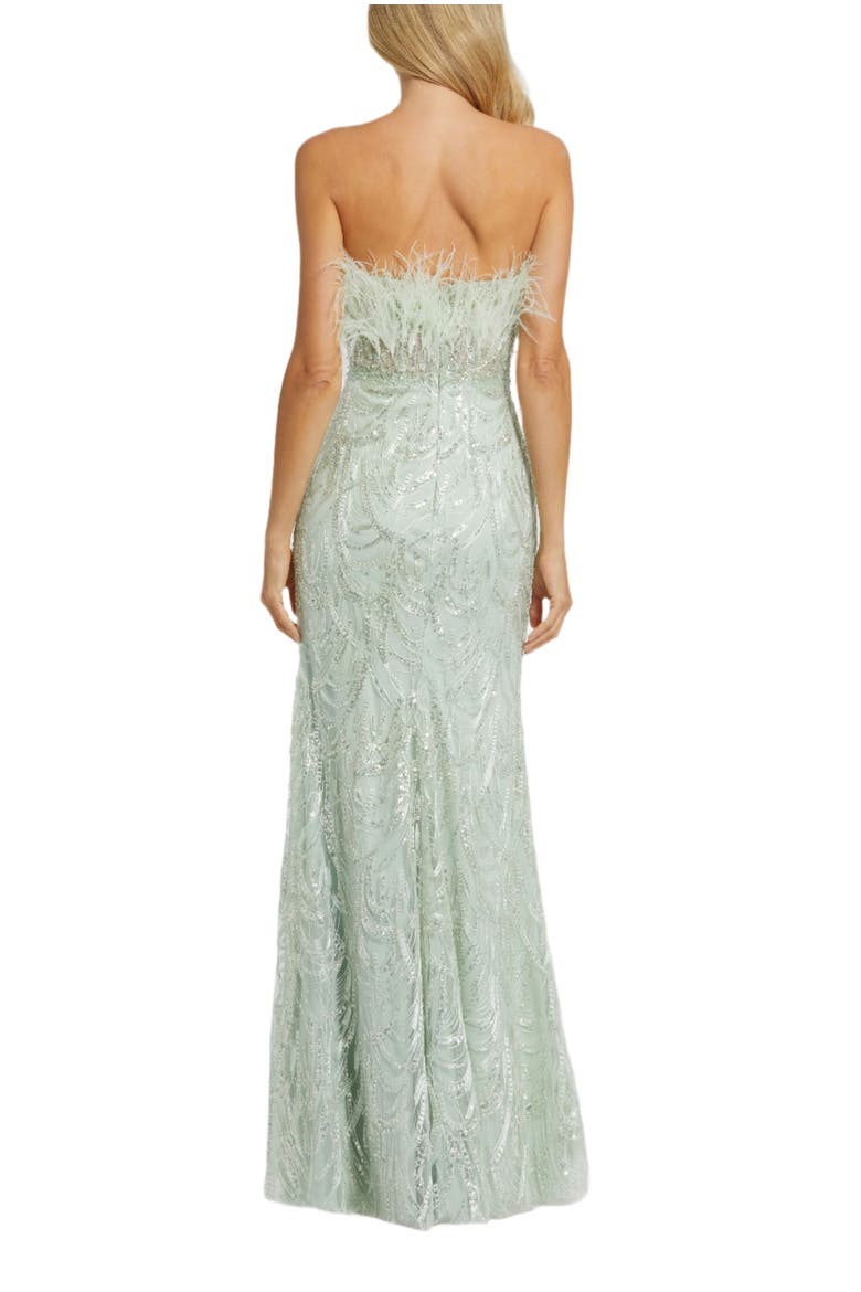 Strapless Feather Bustier Gown with Embroidery, Alternate, color, Mint