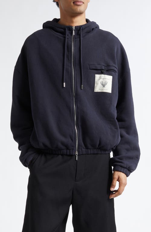 Jacquemus Le Hoodie Torneo Logo Patch Cotton Zip Hoodie in Rosemary Label Dark Navy at Nordstrom, Size X-Large