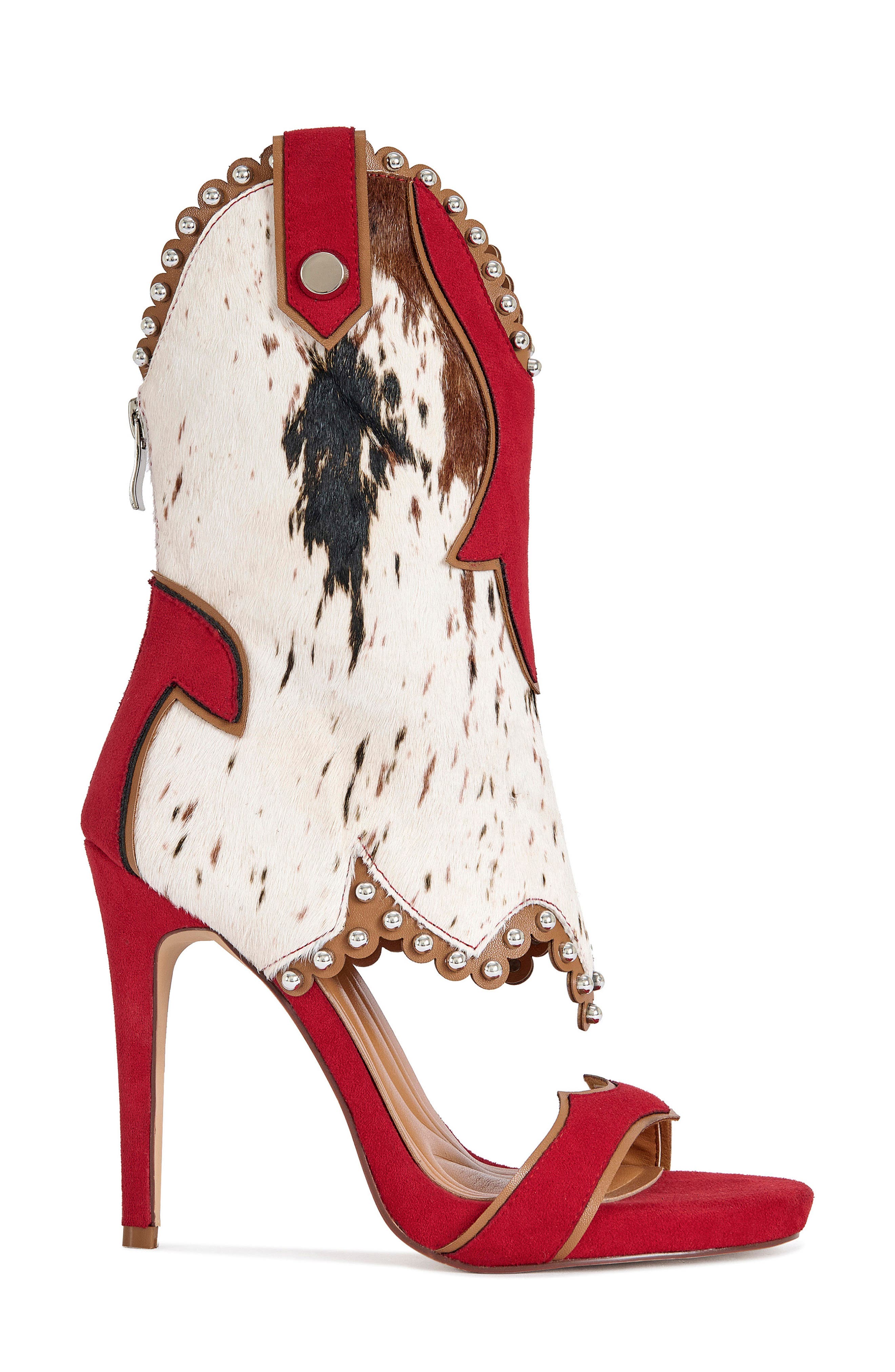 Tahlie Genuine Calf Hair Sandal, Alternate, color, RED MULTI