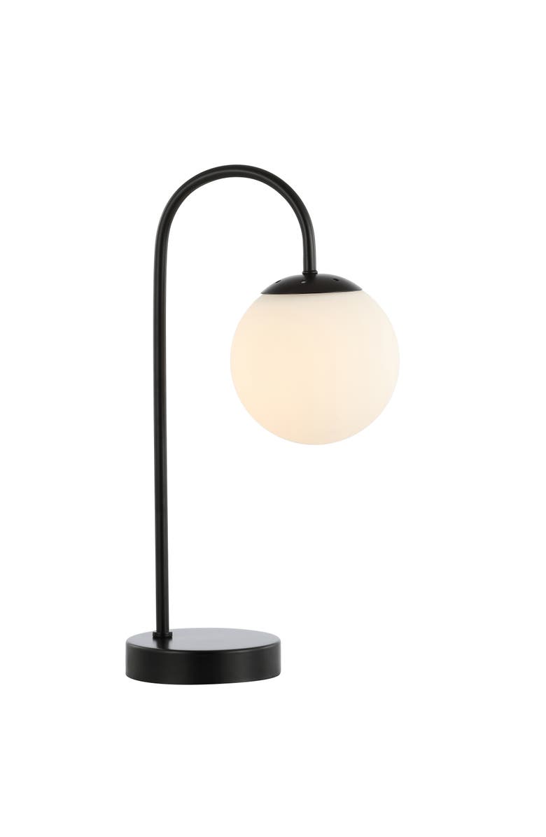 JONATHAN Y Arco Iron/Glass Minimalist Mid-Century Globe LED Table Lamp, Main, color, Black