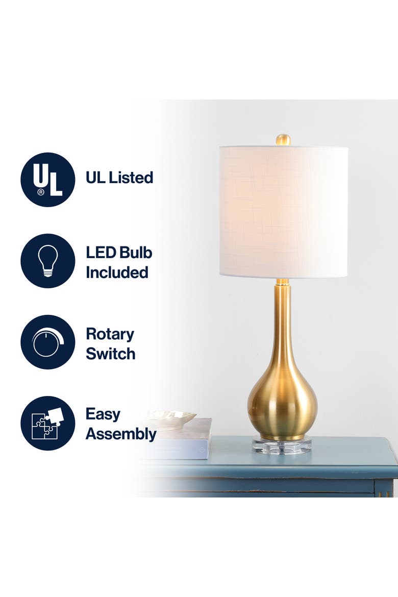 Dylan 25" Metal/Crystal Teardrop LED Table Lamp, Alternate, color, Brass Gold