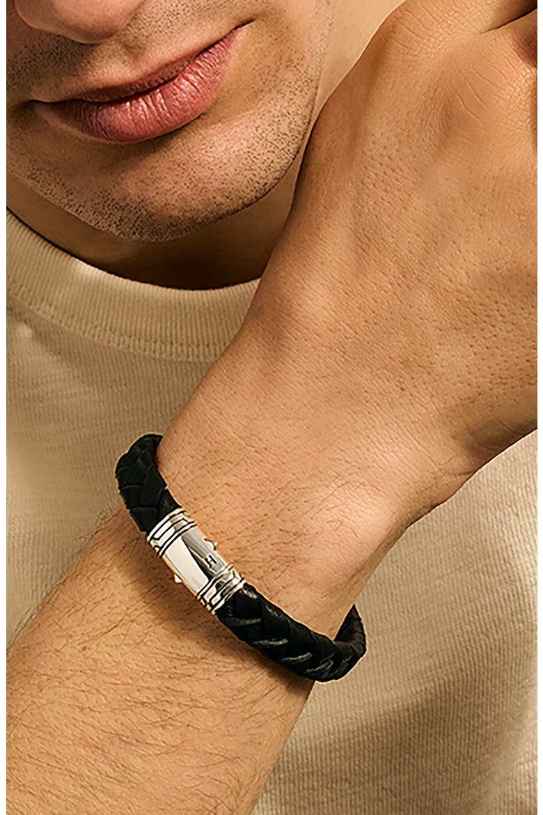 Leather & Sterling Silver Bracelet, Alternate, color, BLACK/ SILVER