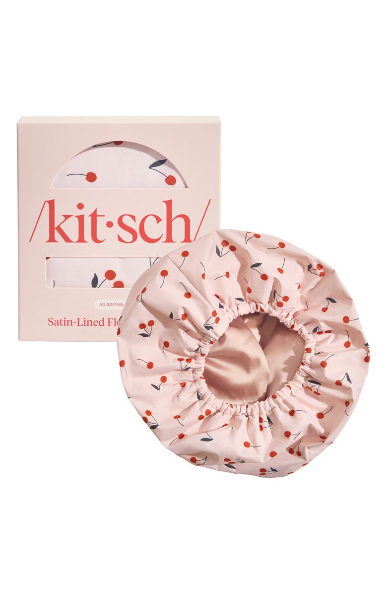 Kitsch Satin-Lined Flexi Shower Cap, Alternate, color, Cherry Print