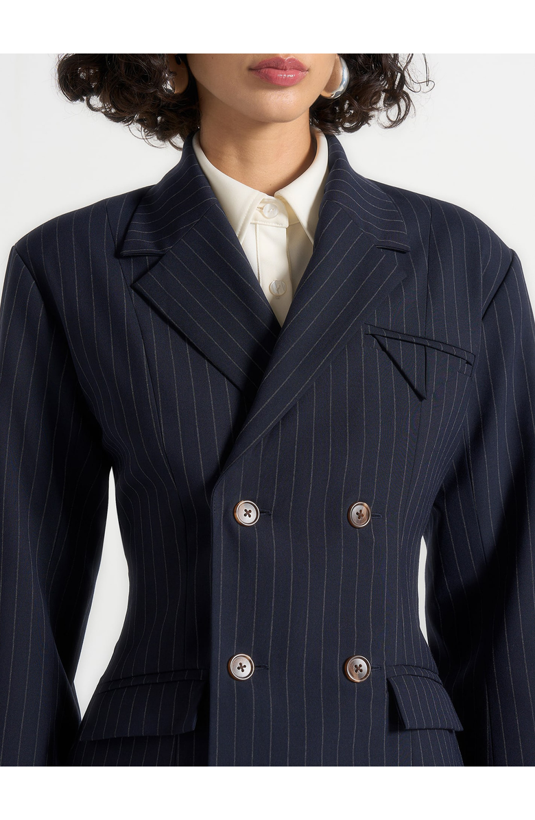 Manière De Voir Maia Pinstripe Double Breasted Blazer, Alternate, color, Navy