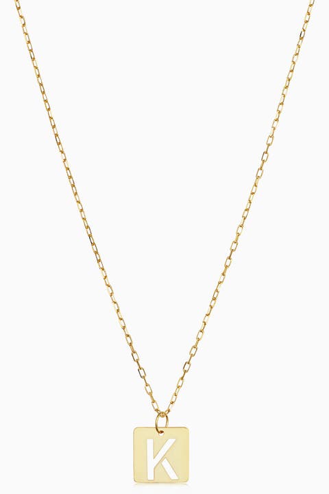 14K Gold Initial Tile Petite Necklace