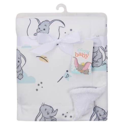 Lambs & Ivy Disney Baby Dumbo Elephant Minky/fleece Faux Shearling Baby Blanket In White