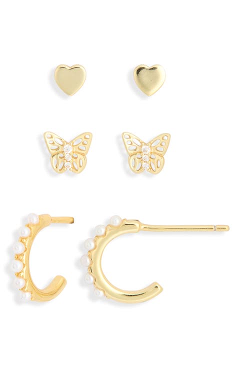 Set of 3 Cubic Zirconia Butterfly Stud & Hoop Earrings