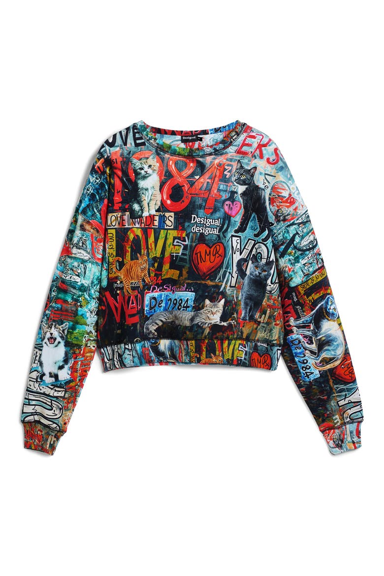 Graphic Cotton Sweatshirt, Alternate, color, BLACK