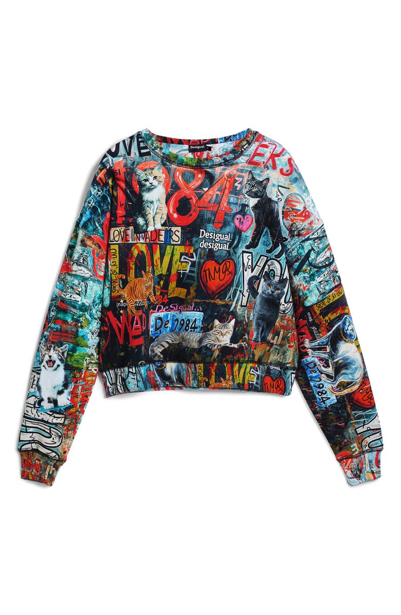 Desigual Graphic Cotton Sweatshirt, Alternate, color, Black