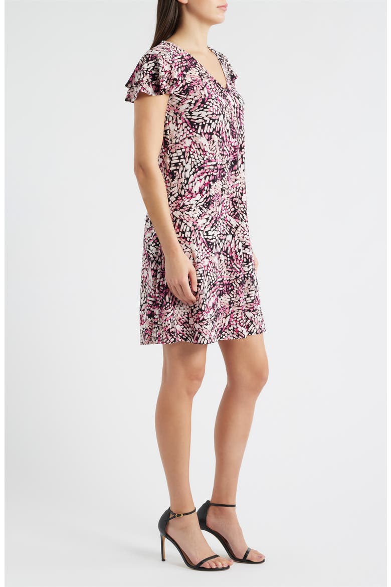 Floral Print Flutter Sleeve Dress, Alternate, color, PINK BERRY MULTI