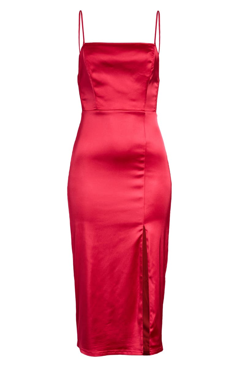 Lulus Hold Your Hand Satin Midi Cocktail Dress, Alternate, color, Berry Pink