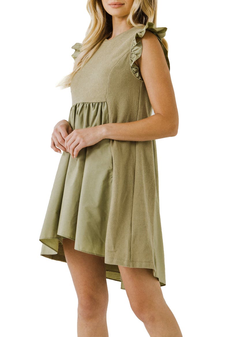 Mixed Media Ruffle Dress, Alternate, color, SAGE