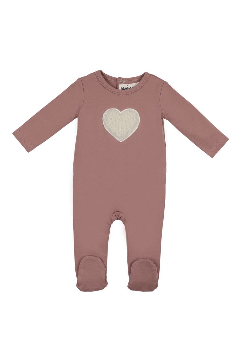 Heart Appliqué Footie, Main, color, BERRY
