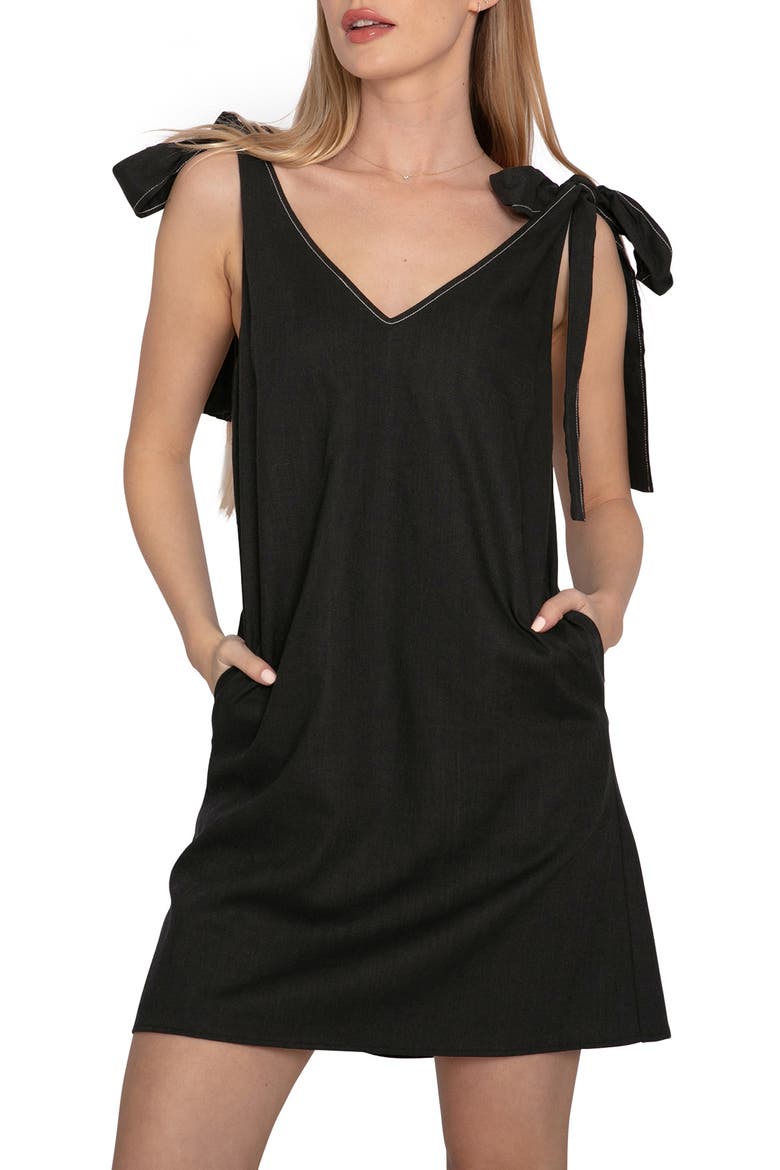 Burning Love Tie Shoulder Minidress, Alternate, color, BLACK