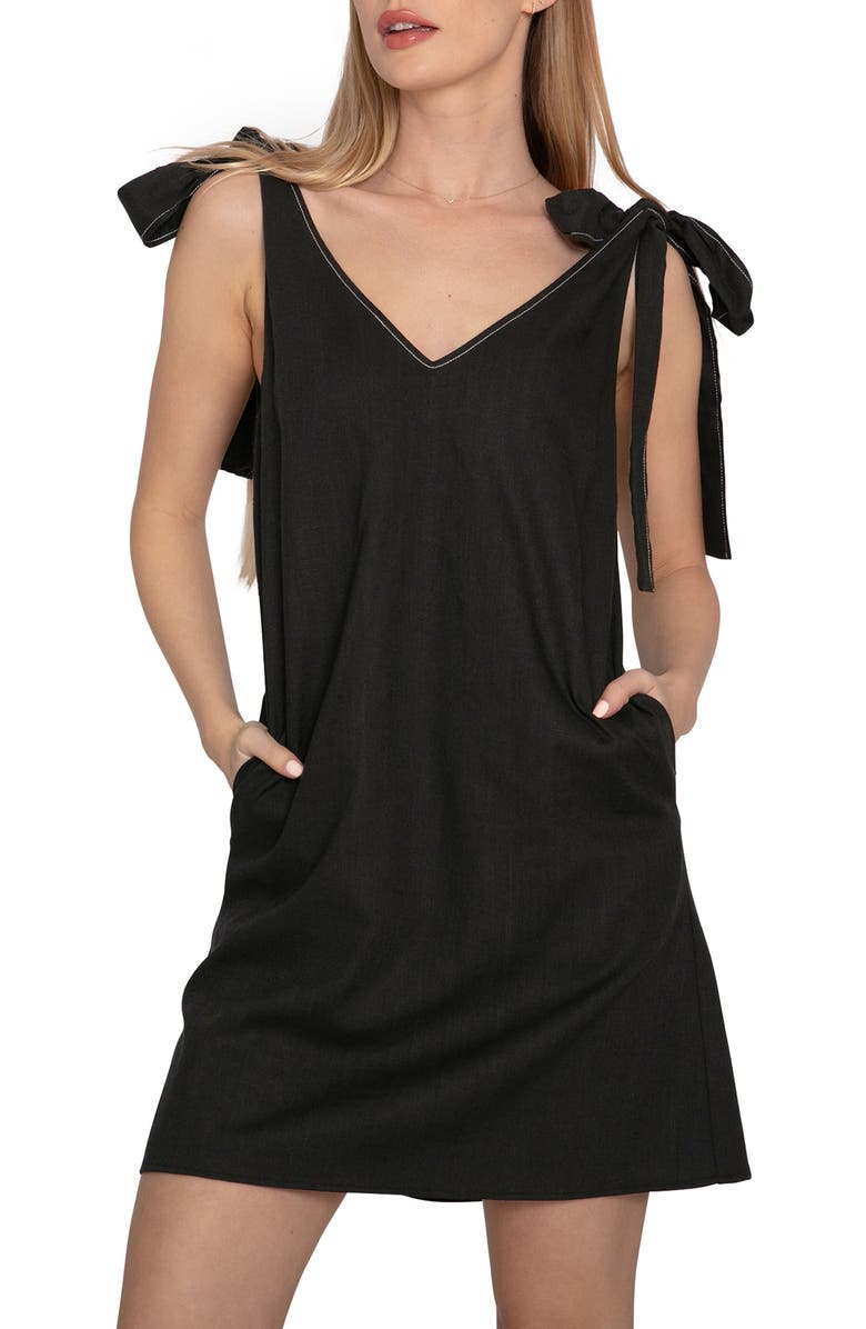 Belle & Bloom Burning Love Tie Shoulder Minidress, Alternate, color, Black