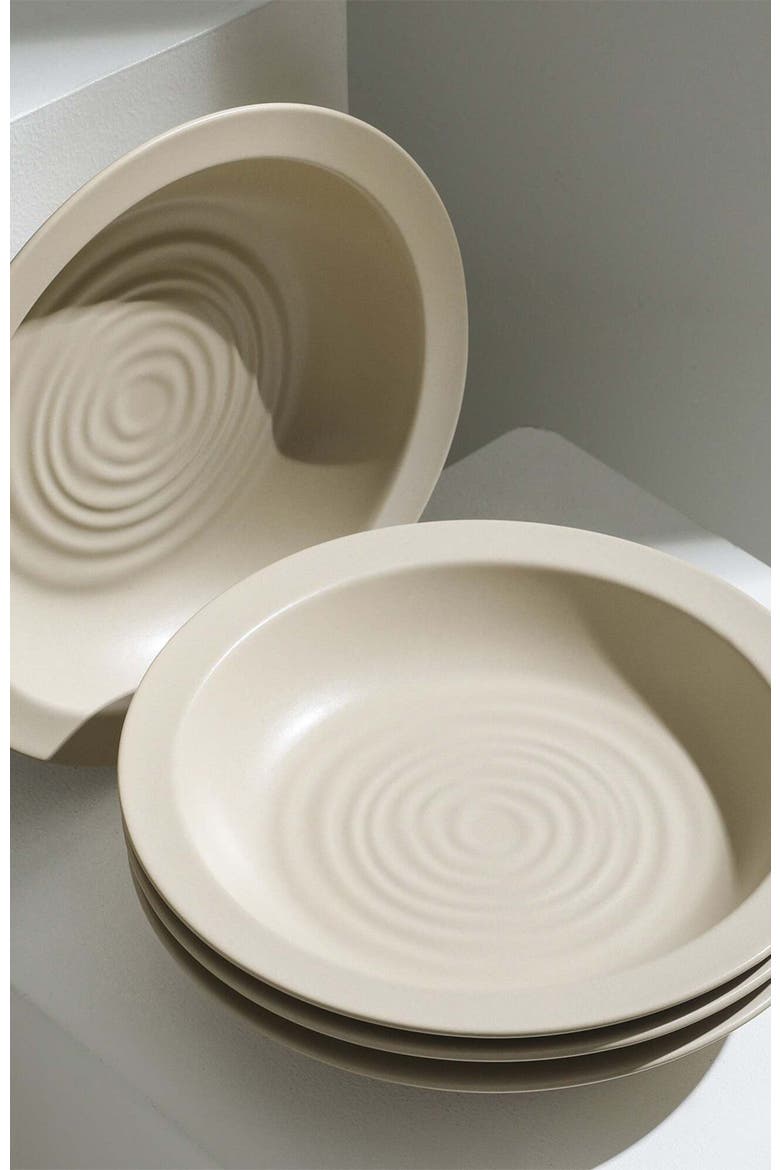 Orbit Stoneware 12-Piece Dinnerware Set with Pasta Bowls, Alternate, color, Beige