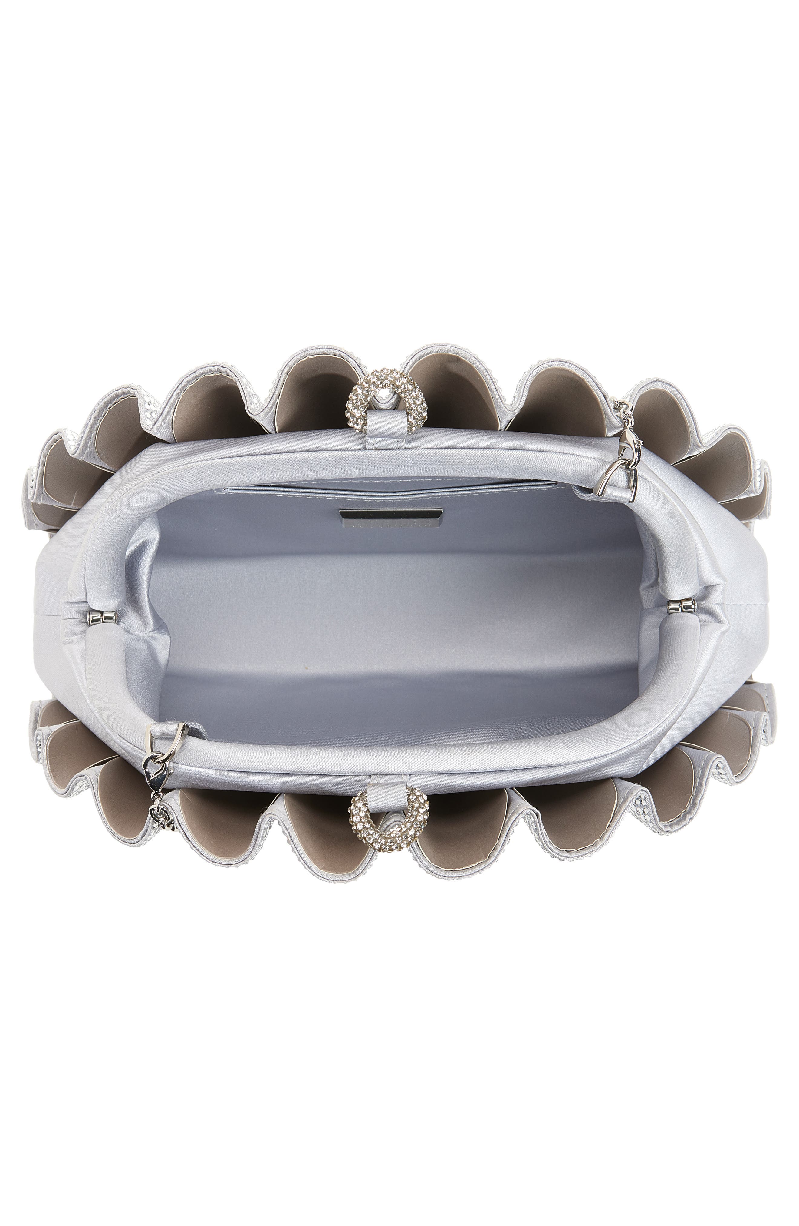 Origami Fan Crystal Embellished Satin Clutch, Alternate, color, SILVER RHINE