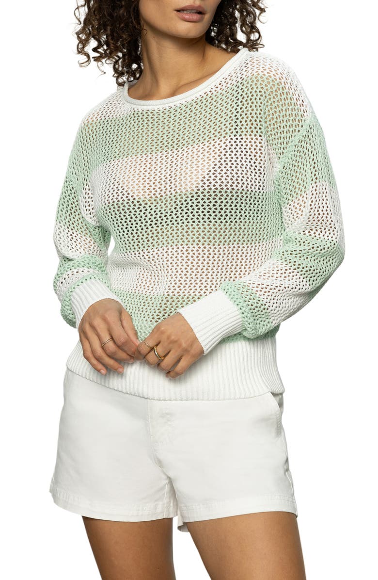 Sanctuary Cotton Open Knit Sweater, Alternate, color, Mint Tea