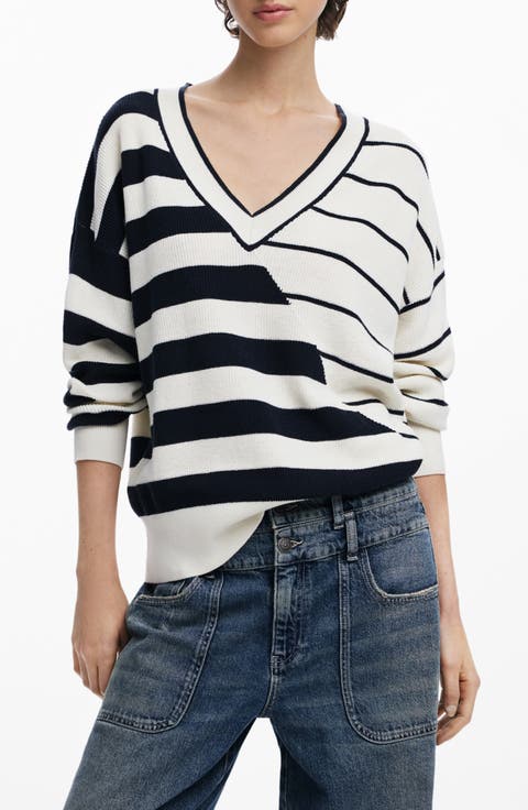 Variegated Stripe V-Neck Sweater