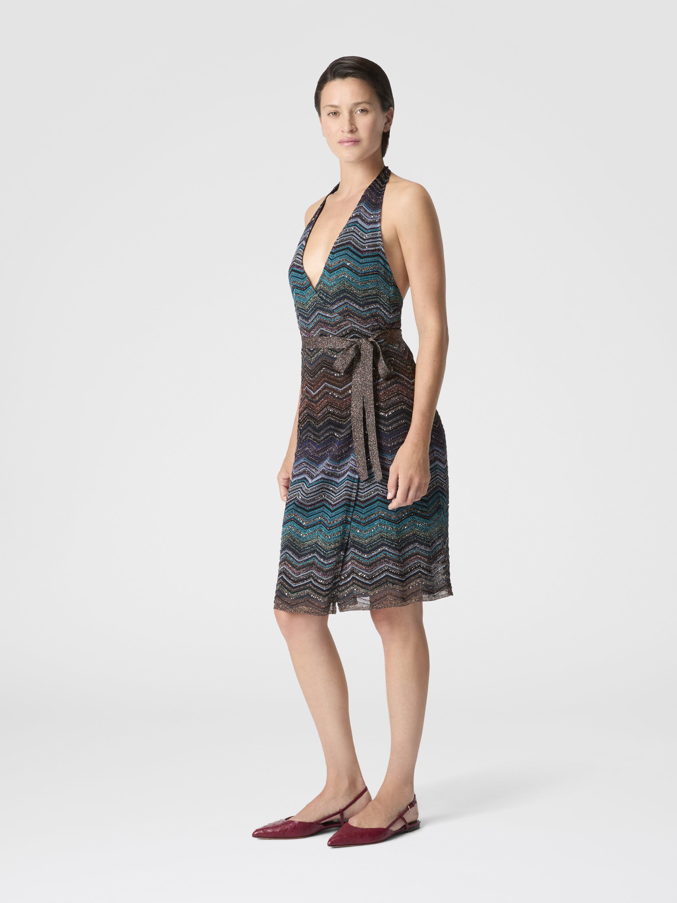 Longuette Dress With Halterneck And Belt - image 2