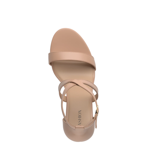 Pashion Footwear The Sandal 4" Block Heel In Latte Leather