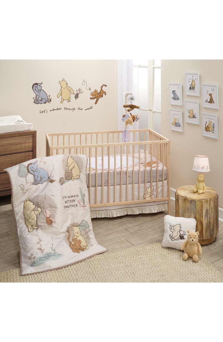 Lambs & Ivy Disney Baby Pooh Bear & Pals Cotton 3Piece Nursery Crib Bedding Set, Alternate, color, Cream