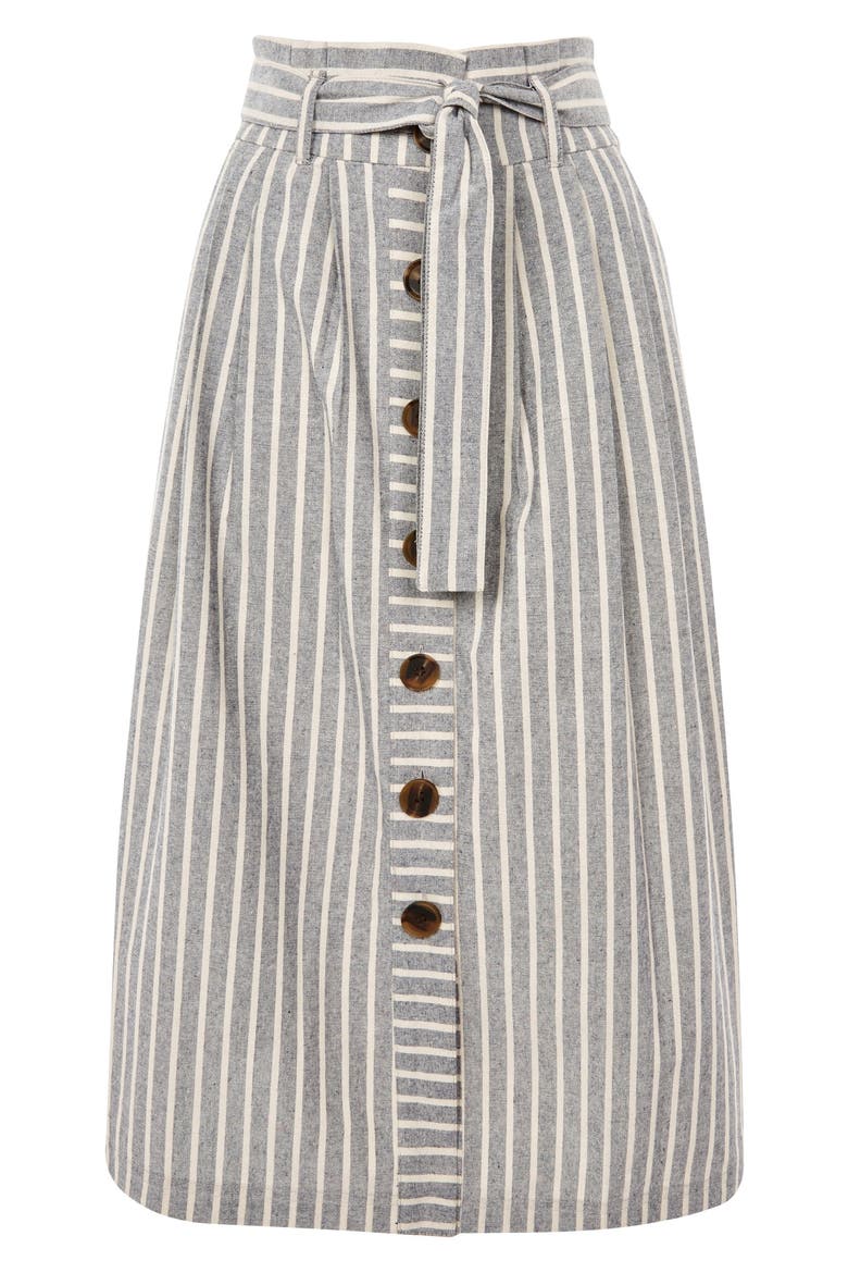 Stripe Tie Waist Midi Skirt, Alternate, color, GREY MULTI