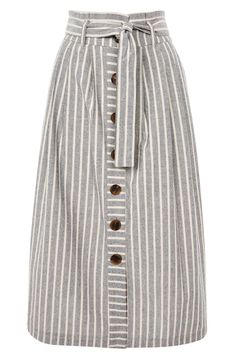 Topshop Stripe Tie Waist Midi Skirt, Alternate, color,