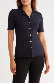 ELIE ELIE TAHARI Textured Stripe Short Sleeve Button-Up Shirt