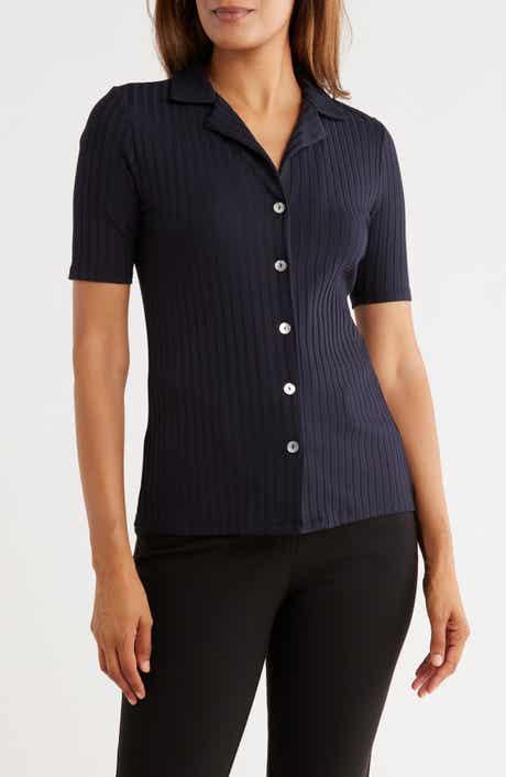 ELIE ELIE TAHARI Textured Stripe Short Sleeve Button-Up Shirt