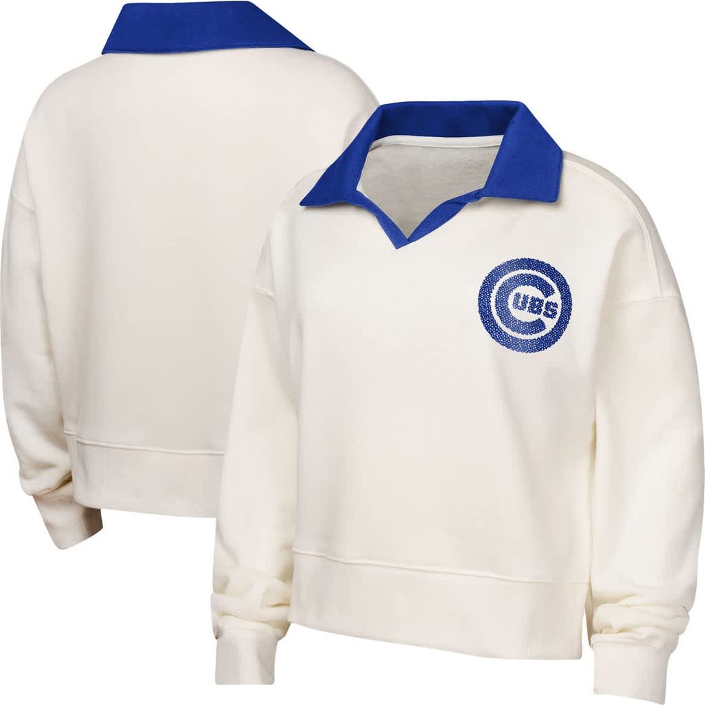 Outerstuff Kids' Girls Youth White Chicago Cubs Ballpark Hit Collared V-neck Pullover Sweatshirt