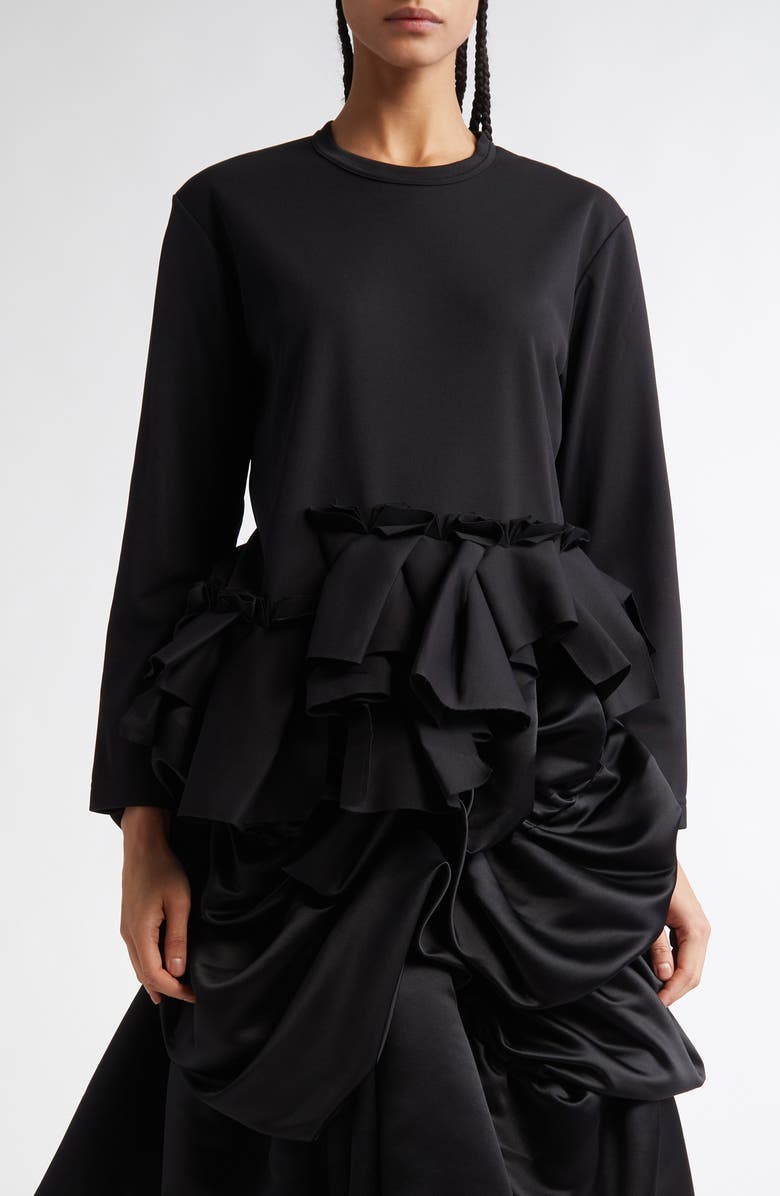 Comme des Garçons Asymmetric Ruffle Piqué T-Shirt, Main, color, 