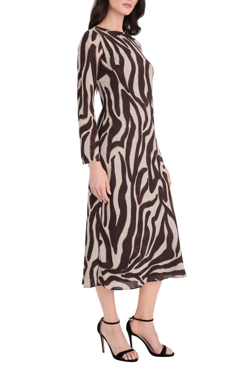 Zebra Stripe Long Sleeve Midi Dress, Alternate, color, KHAKI/ BROWN