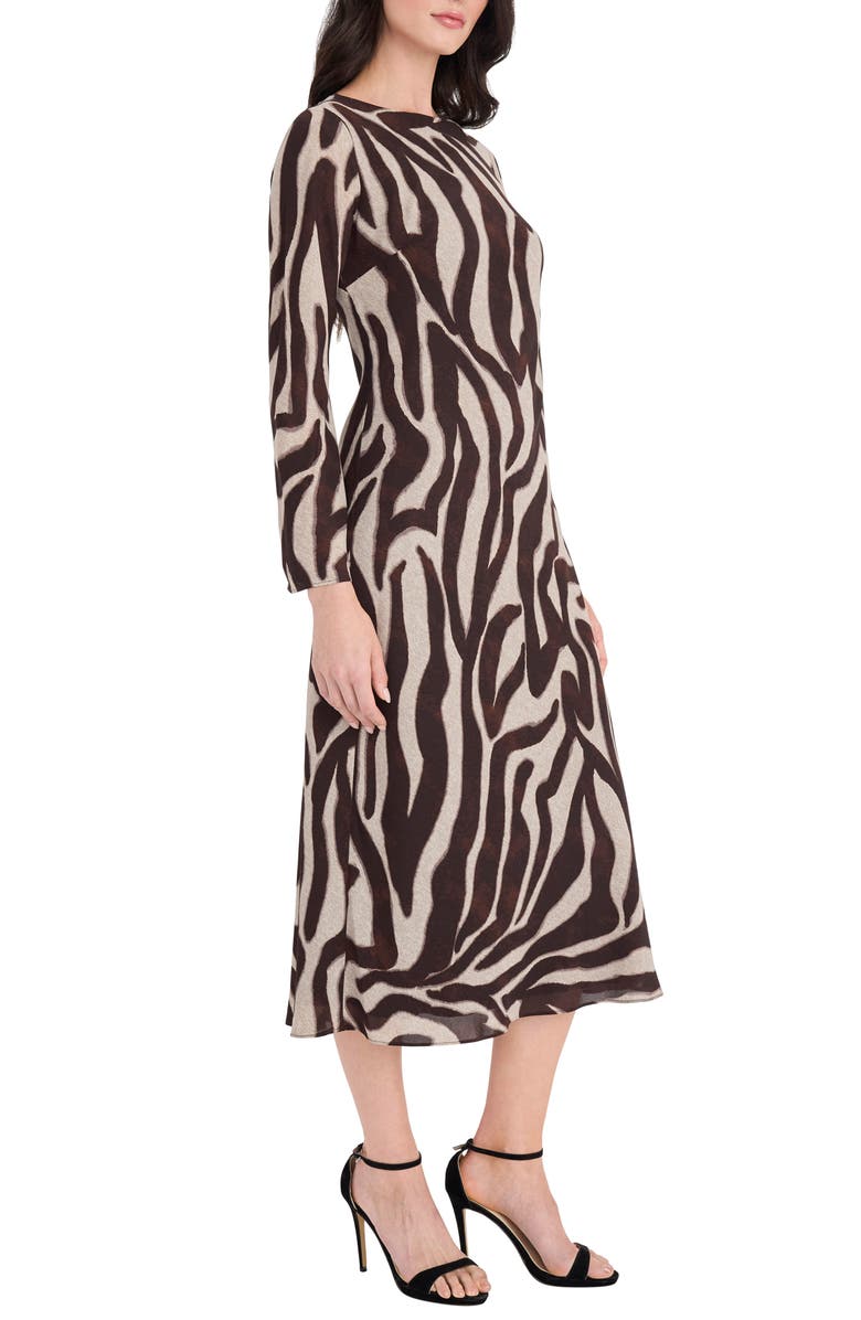 Donna Morgan Zebra Stripe Long Sleeve Midi Dress, Alternate, color, Khaki/ Brown