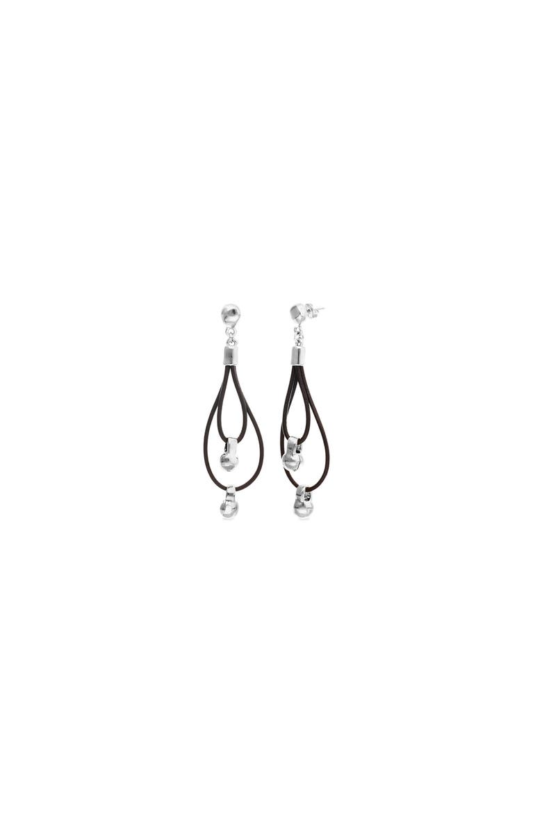 Double Long Leather Earrings with Sterling silver-plated Dial Detail, Main, color, Silver