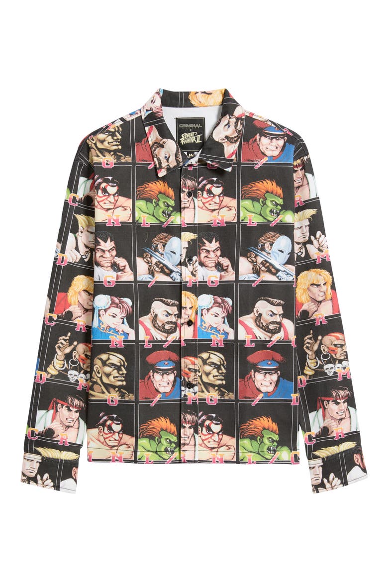 x Street Fighter II Arcade Cotton Button-Up Shirt, Main, color, BLACK MULTI