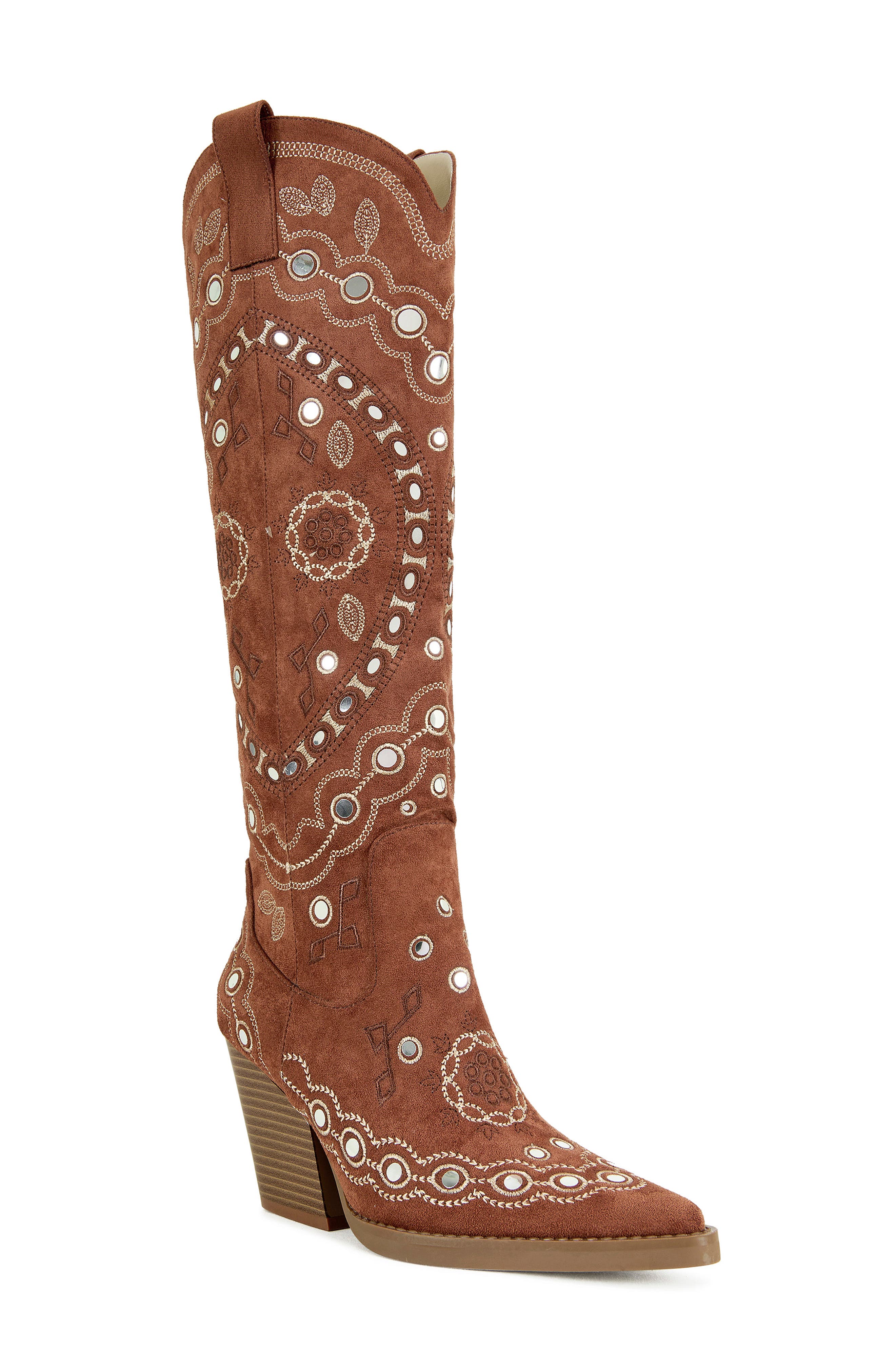 Azalea Wang Aamina Over The Knee Western Boot In Brown