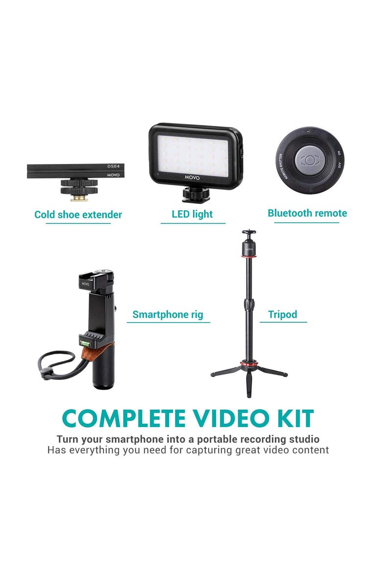 V8 Huge Vlogging Kit for iPhone with Tripod, Grip, Microphones, LED Lights, and Wireless Remote, Alternate, color, Black