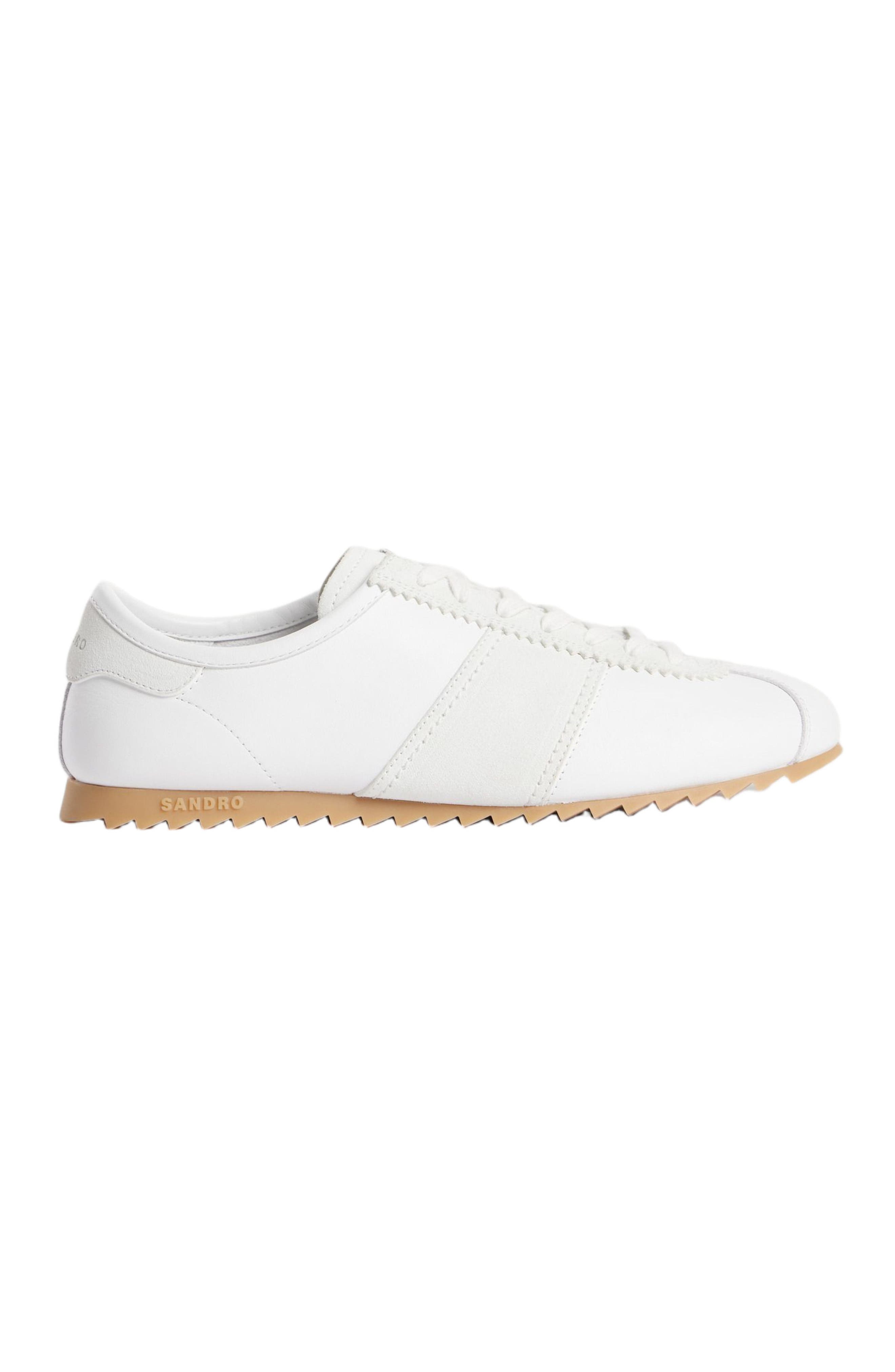 SANDRO Leather running trainers, Main, color, White