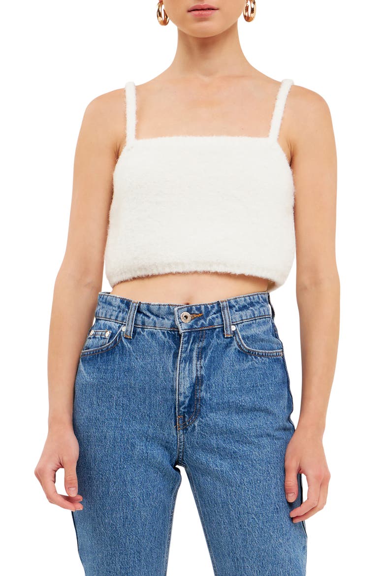 Fuzzy Crop Sweater Tank, Main, color, CREAM